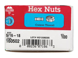 Hillman 5/16 in. Zinc-Plated Steel USS Hex Nut 100 pk