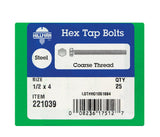 HILLMAN 1/2 in. D X 4 in. L Zinc Plated Steel Hex Tap Bolt 25 pk