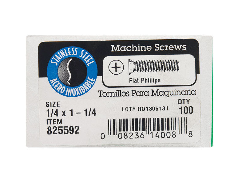 HILLMAN No. 1/4-20 X 1-1/4 in. L Phillips Flat Head Stainless Steel Machine Screws 100 pk