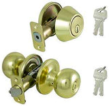 ProSource B9721BRA4F Deadbolt and Entry Lockset, Turnbutton Lock, Ball Design, Polished Brass, 3 Grade, Brass, Pack of 2