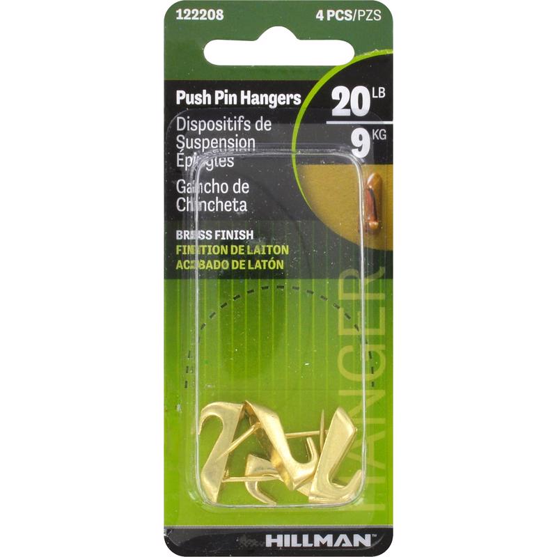 HILLMAN Brass-Plated Gold Push Pin Picture Hanger 20 lb 4 pk, Pack of 10