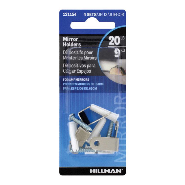HILLMAN Silver Hidden Mirror Holder 20 lb 2 pk, Pack of 10