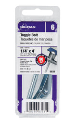 HILLMAN 1/4 in. D X 4 in. L Round Steel Toggle Bolt 1 pk, Pack of 6