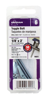 HILLMAN 1/8 in. D X 2 in. L Round Steel Toggle Bolt 2 pk, Pack of 10