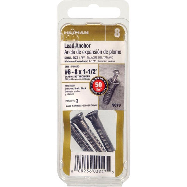 HILLMAN 0.164 in. D X 1-1/2 in. L Lead Round Head Wood Anchor 3 pk, Pack of 10