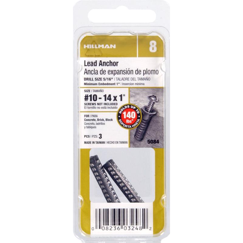 HILLMAN 1/4 in. D X 1 in. L Lead Round Head Concrete Screw Anchor 3 pk, Pack of 10