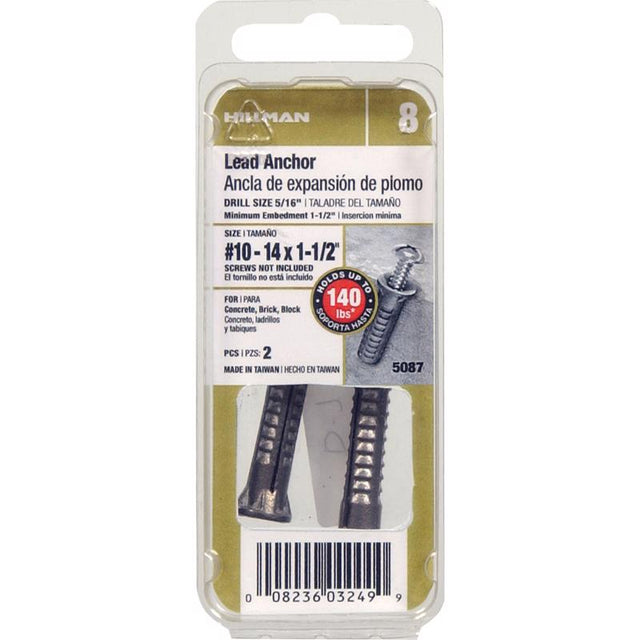 HILLMAN 0.3125 in. D X 1-1/2 in. L Lead Round Head Concrete Screw Anchor 2 pk, Pack of 10