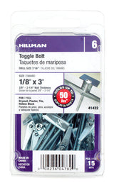 HILLMAN 1/8 in. D X 3 in. L Round Steel Toggle Bolt 15 pk, Pack of 5