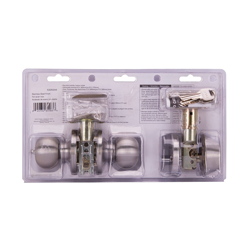 ProSource B9621BRA4F Deadbolt and Entry Lockset, Knob Handle, Ball Design, Stainless Steel, 3 Grade, Stainless Steel, Pack of 2