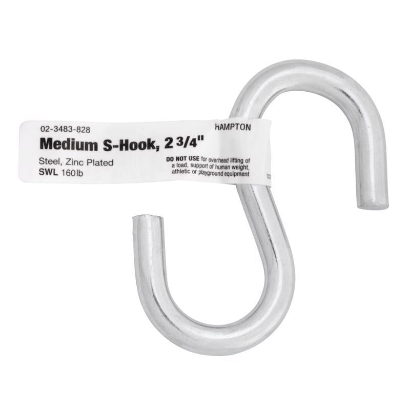 Hampton Medium Zinc-Plated Silver Steel 2.75 in. L S-Hook 160 lb 1 pk, Pack of 20