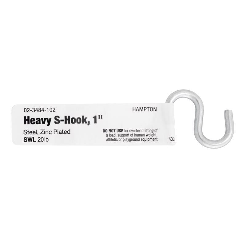 Hampton Small Zinc-Plated Silver Steel 1 in. L S-Hook 20 lb 1 pk, Pack of 20