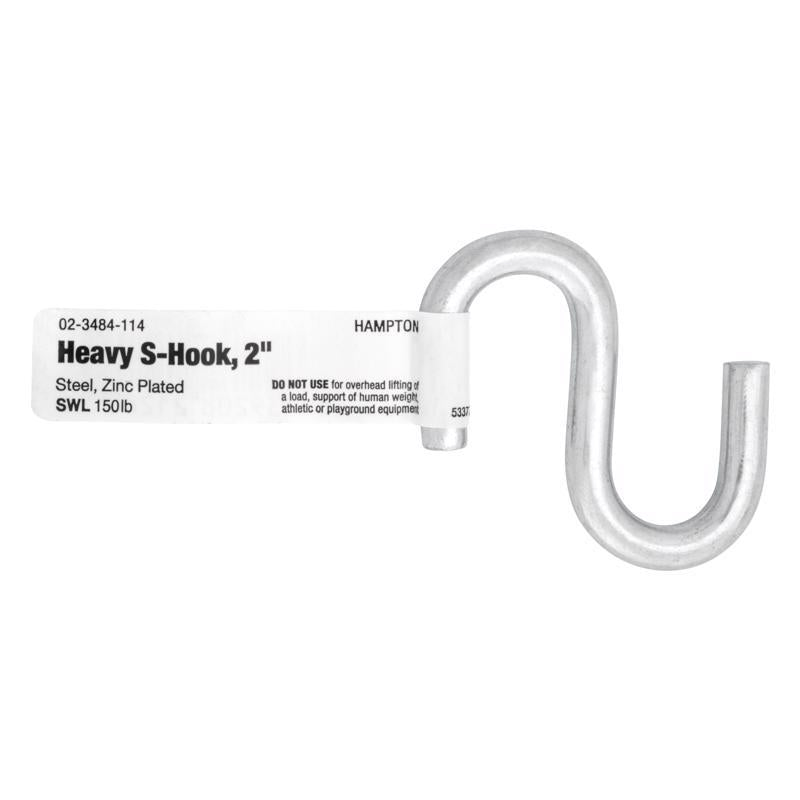 Hampton Small Zinc-Plated Silver Steel 2 in. L S-Hook 150 lb 1 pk, Pack of 20