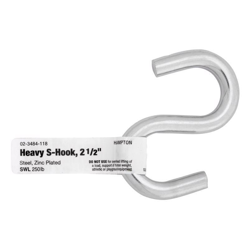 Hampton Small Zinc-Plated Silver Steel 2.5 in. L S-Hook 250 lb 1 pk, Pack of 20