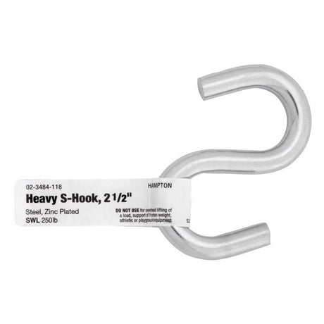 Hampton Small Zinc-Plated Silver Steel 2.5 in. L S-Hook 250 lb 1 pk, Pack of 20