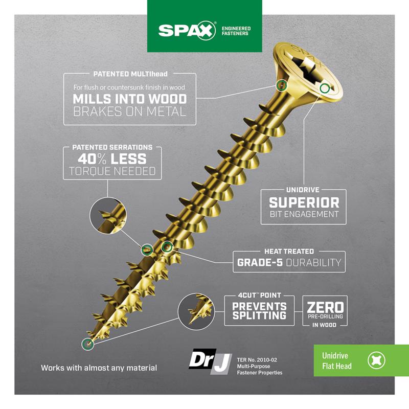 SPAX Multi-Material No. 6 Label X 5/8 in. L Unidrive Flat Head Serrated Construction Screws
