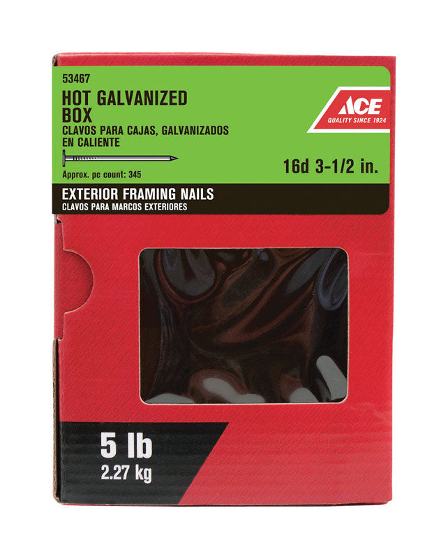 Ace 16D 3-1/2 in. Box Hot-Dipped Galvanized Steel Nail Flat Head 5 lb