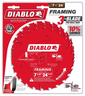 Diablo D0724X3 Saw Blade, 7-1/4 in Dia, 5/8 in Arbor, 24-Teeth, Carbide Cutting Edge