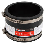 ProSource KJ-018 Coupling, 4 x 4 in, Clay to Clay, PVC, Black
