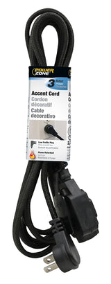 PowerZone ORFC922609 Extension Cord, 16 AWG Cable, 9 ft L, Black