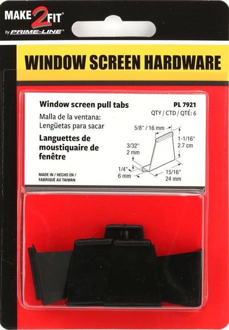 Make-2-Fit PL 7921 Spline Channel Pull Tab, 15/16 in W x 1/4 in D x 1-5/32 in H Dimensions, Plastic, Black, Raw, 6/CD