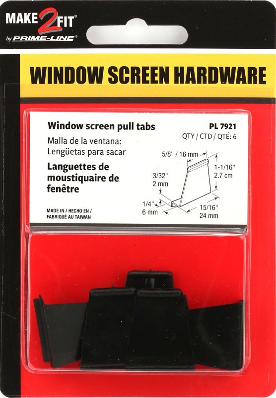 Make-2-Fit PL 7921 Spline Channel Pull Tab, 15/16 in W x 1/4 in D x 1-5/32 in H Dimensions, Plastic, Black, Raw, 6/CD