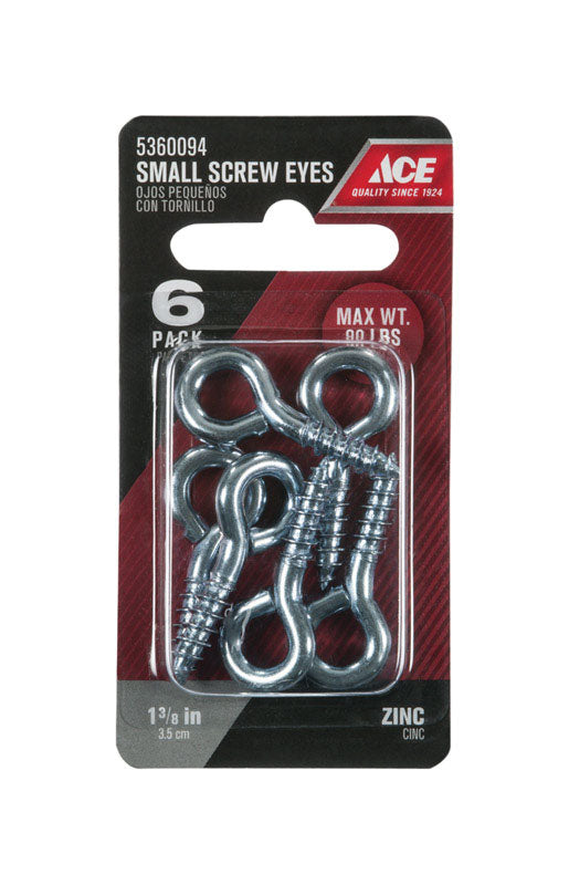Ace 3/16 in. D X 1-3/8 in. L Zinc-Plated Steel Screw Eye 90 lb. cap. 6 pk, Pack of 5