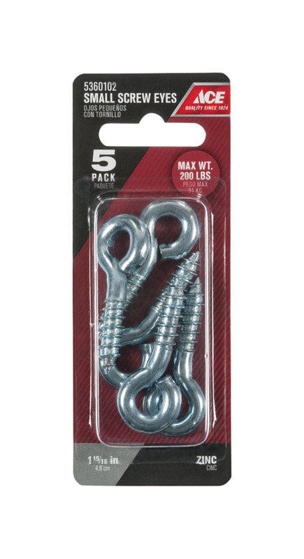 Ace 9/32 in. D X 1-15/16 in. L Zinc-Plated Steel Screw Eye 200 lb. cap. 5 pk, Pack of 5