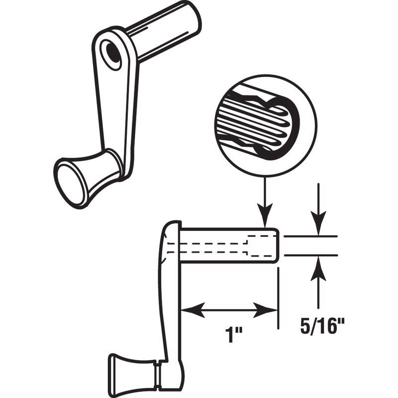 Prime-Line Plated Silver Cast Metal Single-Arm Casement Crank Handle For RV Windows