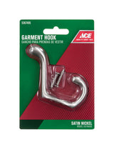Ace 3 in. L Satin Nickel Silver Brass Medium Heavy Duty Coat and Hat Hook 1 pk, Pack of 5
