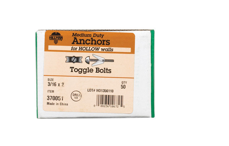 HILLMAN 3/16 in. D X 2 in. L Round Steel Toggle Bolt 50 pk
