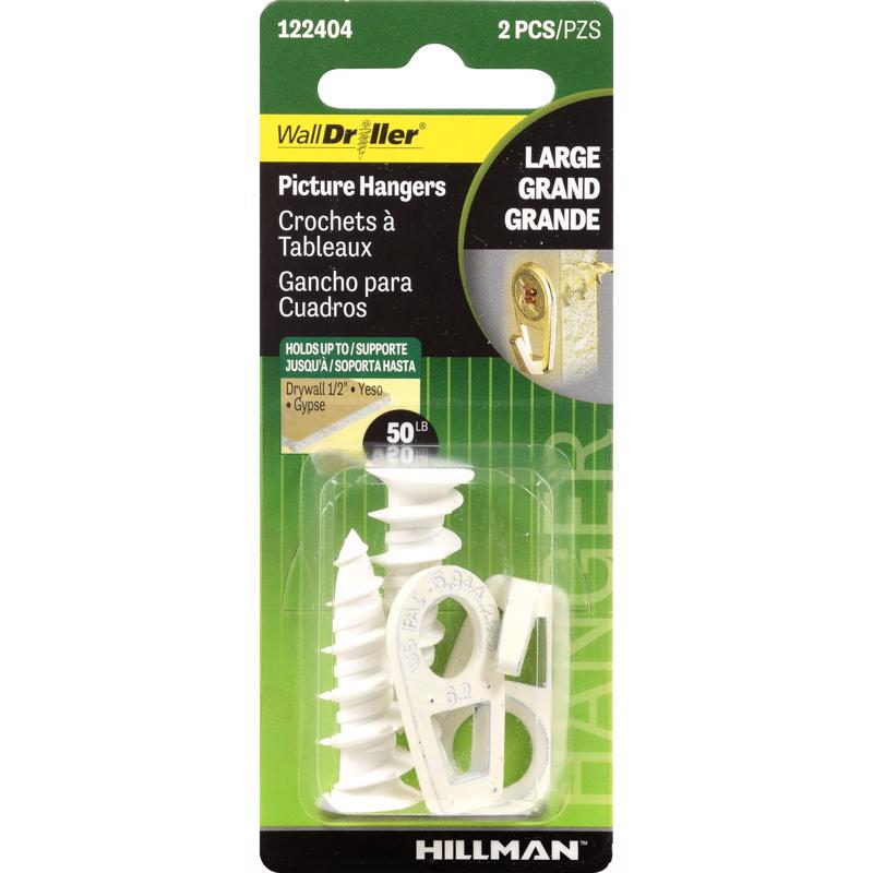 HILLMAN White Drywall Picture Hook 50 lb 2 pk, Pack of 10