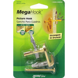 HILLMAN MegaHook Brass-Plated Gold Heavy Duty Picture Hook 100 lb 1 pk, Pack of 5