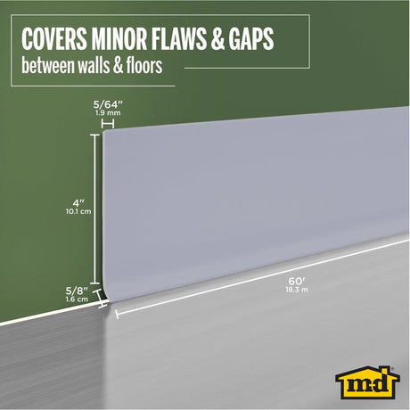 M-D Building Products 4 in. H X 0.08 in. W X 60 ft. L Dry Back Silver Gray Vinyl Wall Base