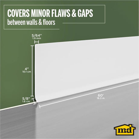 M-D Building Products 4 in. H X 0.08 in. W X 60 ft. L Dry Back Snow White Vinyl Wall Base