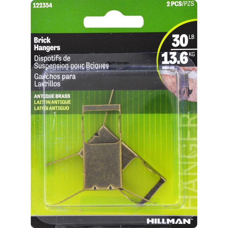 HILLMAN Brass-Plated Gold Brick Picture Hanger 30 lb 2 pk, Pack of 10