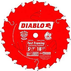 Diablo D055018WMX Fast Framing Saw Blade, 5-1/2 in Dia, 20 mm Arbor, 18-Teeth