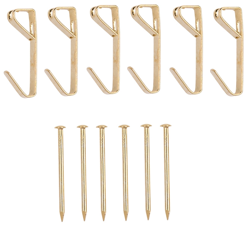 ProSource PH-122306-PS Picture Hanger, 30 lb, Steel, Polished Brass, Brass, Nail