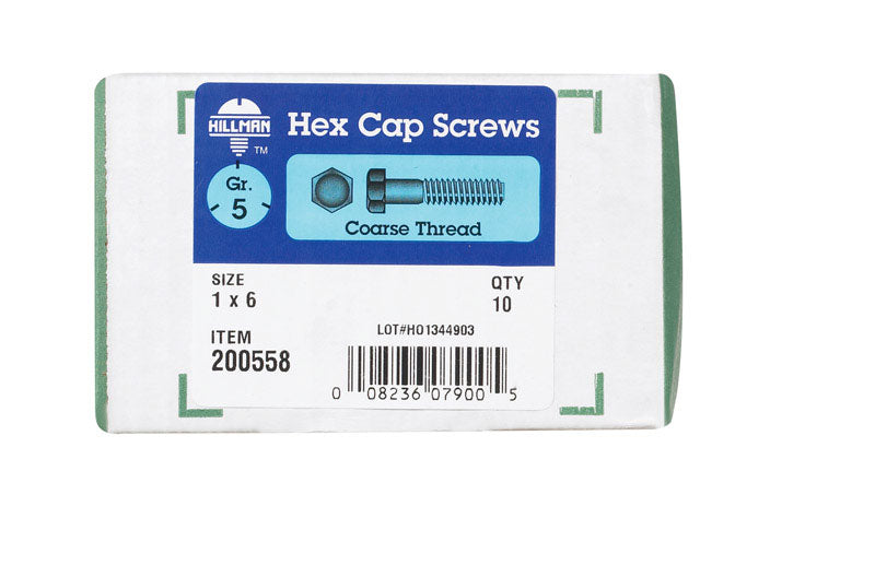 HILLMAN 1 in. D X 6 in. L Heat Treated Zinc Steel Hex Head Cap Screw 10 pk