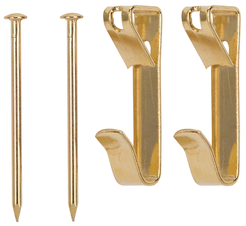 ProSource PH-122310-PS Picture Hanger, 100 lb, Steel, Polished Brass, Brass, Nail