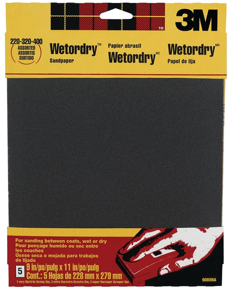 3M 9088 Sandpaper, 11 in L, 9 in W, Extra Fine, Super Fine, Very Fine, Silicone Carbide Abrasive