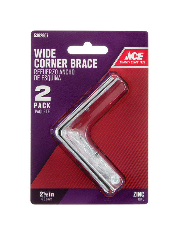 Ace 2-1/2 in. H X 3.75 in. W X 2-1/2 in. D Zinc Inside Wide Corner Brace, Pack of 5