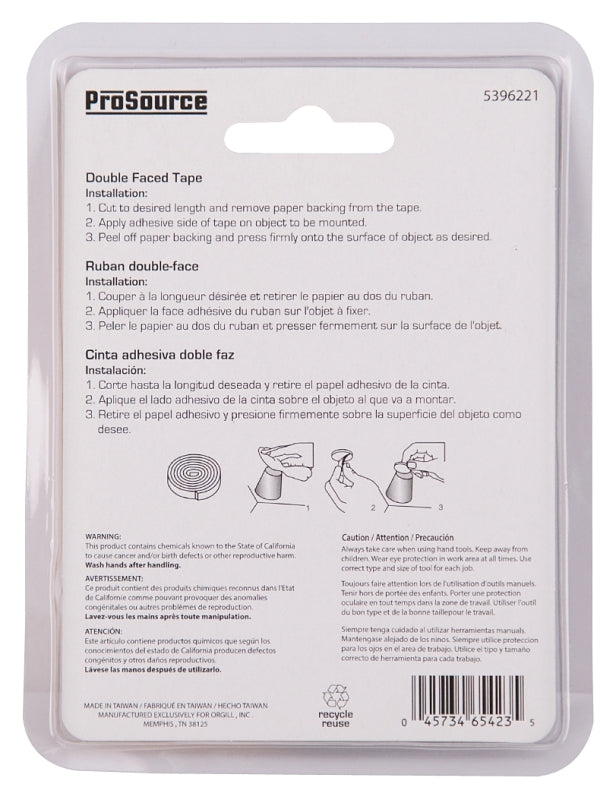ProSource PH-121120-PS Mounting Tape, 42 in L, 1/2 in W, White