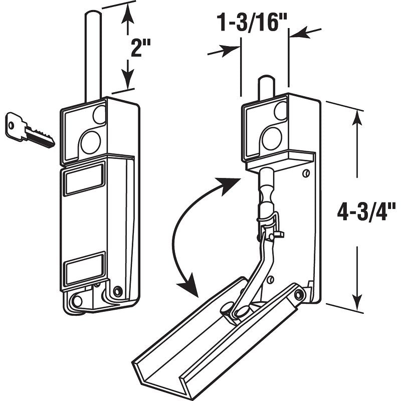 Prime-Line U 9919 Patio Door Lock, Different Key, Zinc, White, 3/16, 1/8, 1/4 in Thick Door