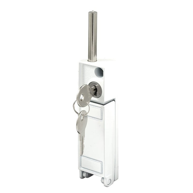 Prime-Line U 9919 Patio Door Lock, Different Key, Zinc, White, 3/16, 1/8, 1/4 in Thick Door