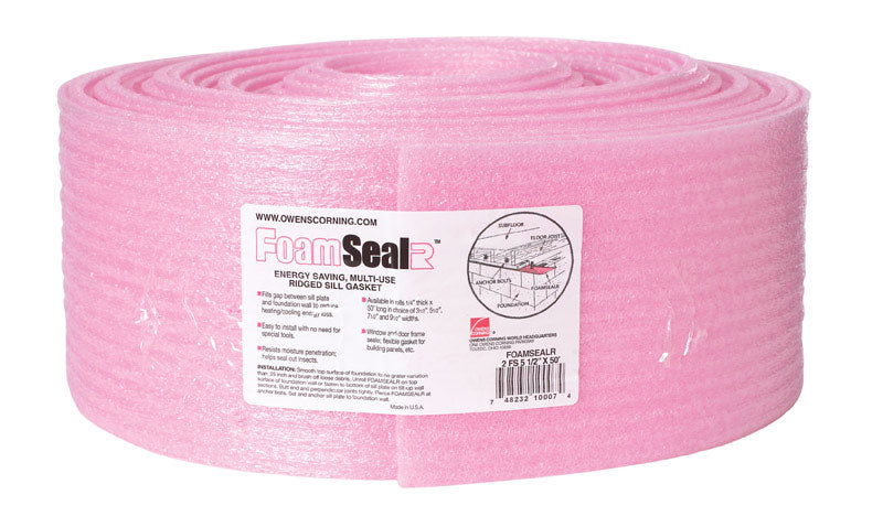 Owens Corning 5.5 in. W X 50 ft. L X 0.25 in. 5 Radiant Barrier Ridged Sill Gasket Roll 22.92 sq ft, Pack of 8