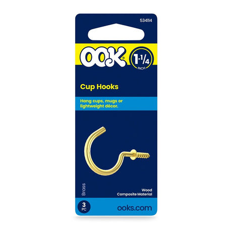 OOK 50356 Mug Hook, 1-1/4 in L, Brass, Pack of 12