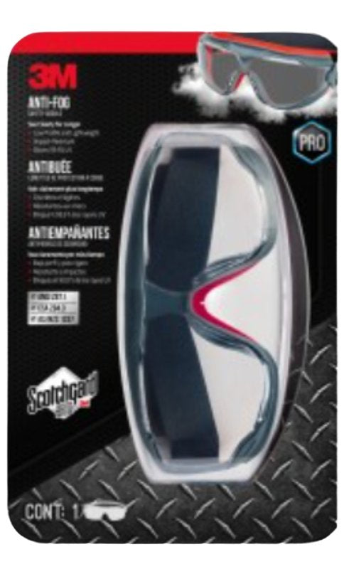 3M 47212H1-VDC-PS Goggles, Anti-Fog Lens, Wraparound Frame, Polycarbonate Frame, Gray/Red Frame, UV Protection: 99.9 %
