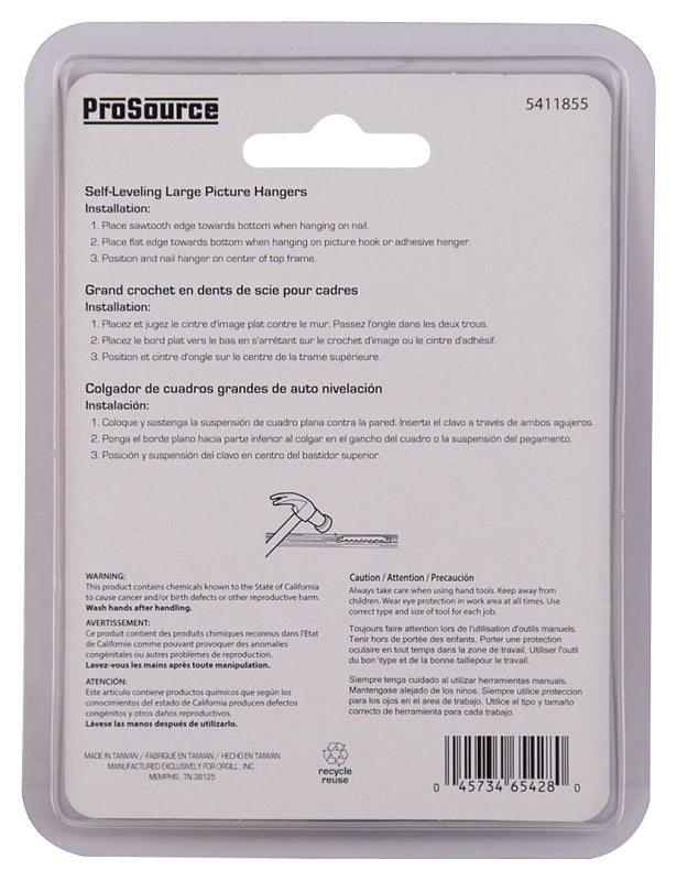 ProSource PH-121136-PS Frame Hanger, 4.5 lb, Steel, Zinc, Zinc, Nail-In Mounting