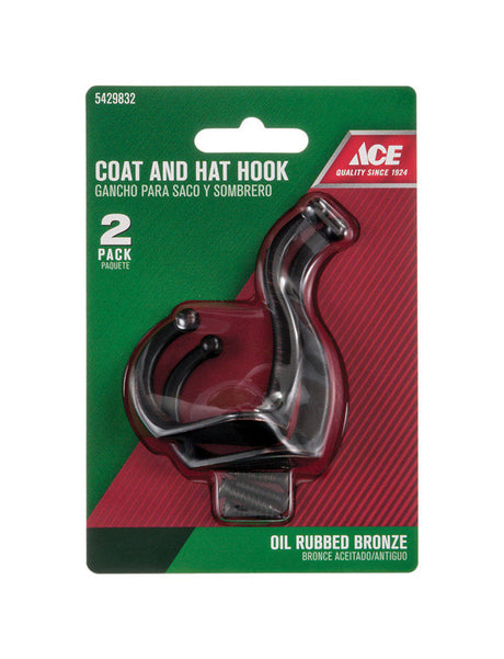 Ace 3 in. L Zinc-Plated Silver/White Metal Medium Coat and Hat Hook 2 pk, Pack of 5