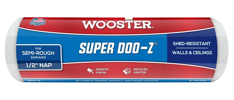 Wooster SUPER DOO-Z R204-9 Roller Cover, 1/2 in Thick Nap, 9 in L, Fabric Cover, White